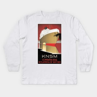 Vintage Travel Poster The Netherlands KNSM Kids Long Sleeve T-Shirt